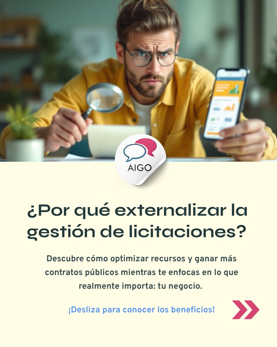 Aigo2019's tweet photo. 🎯 ¿Por qué externalizar la gestión de licitaciones públicas? Porque tu empresa puede centrarse en su actividad principal mientras nosotros nos encargamos de:
🔹Buscar oportunidades
🔹Preparar la documentación
🔹Presentar la oferta
🔹Hacer seguimiento del proceso

¡Contáctanos!📩 https://t.co/CQojZHPJc9