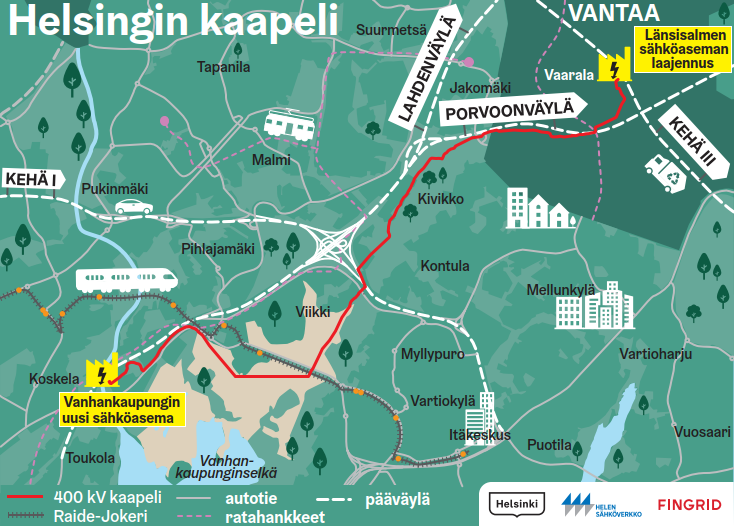 Helsinkiin tulevan kantaverkon 400 kilovoltin maakaapeliyhteyden rakentaminen etenee. Ensimmäisten korkeajännitekaapeleiden asennukset aloitetaan huhtikuun aikana. Yhteishankkeella vastataan pääkaupungin kasvavaan sähkön kulutukseen ja edistetään vihreää siirtymää.