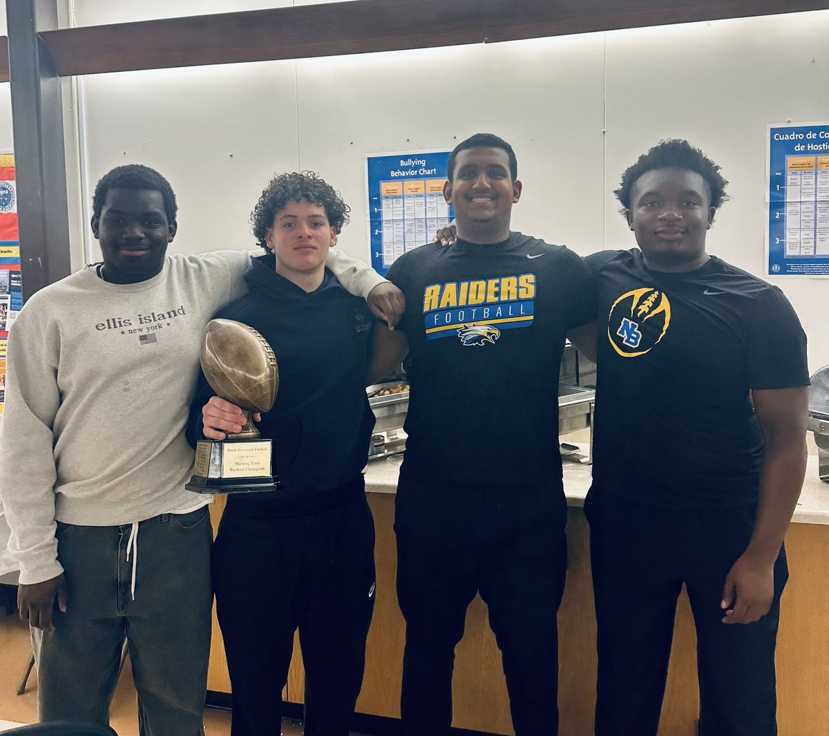 Great finish to our NB Football morning workouts! Averaged over 20 players each morning ending with today’s team breakfast! All 4 competition captains scored over 200 points with Zac Cipot’s team winning the trophy! 25 sessions since winter break! Great work Eli, Zak, Ruhan, Redd