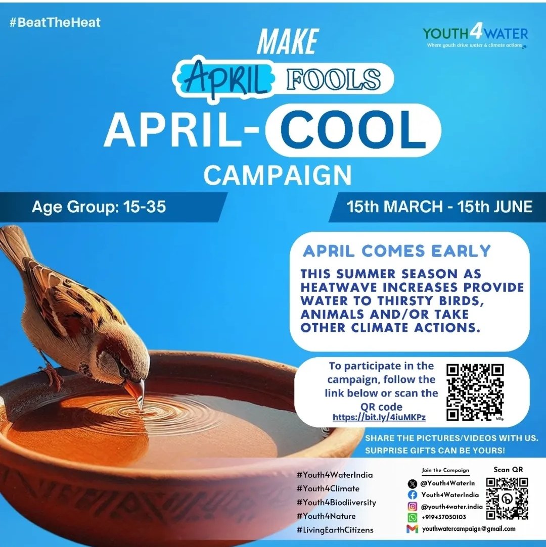 Youth4WaterIn's tweet photo. 🌞 #AprilCOOL campaign is in full swing! 🌞
Join the movement, take action, and be part of this impactful #ClimateAction. Your efforts will be appreciated, and you might even win an award! 🏆💧
Check out the latest updates and get involved here: https://t.co/0GGWDn0KsR https://t.co/Hqecur2GOT