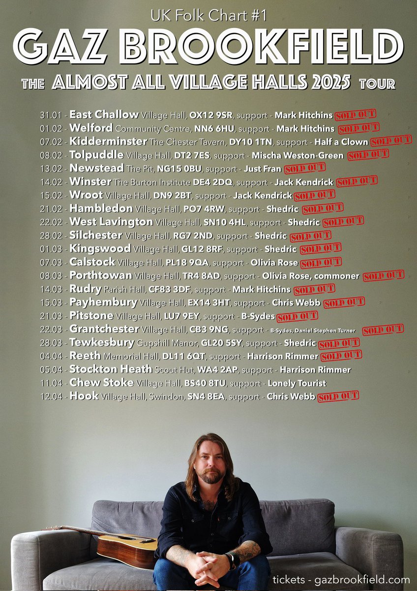 Just 15 left for Chew Stoke Village Hall tomorrow! 15 little attendance passes stand between me and the closest I've ever come to a perfect run of souldoubt gigs on a tour, (and a daft tattoo).