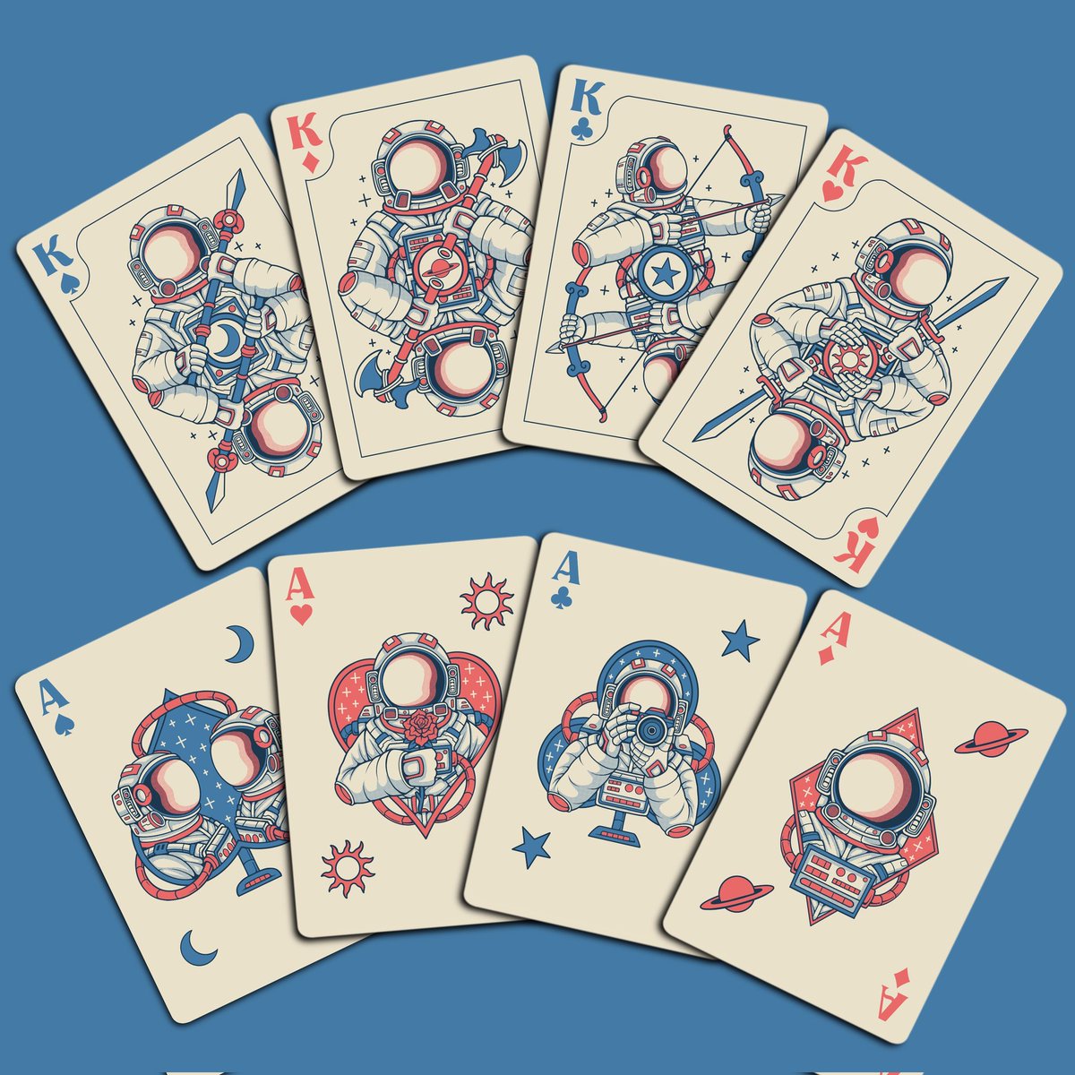 bay_illust's tweet photo. KING and ACE playing card design 🤩🤩
#artcosystem #bayillust #playingcards #boardgames #gameart #design #illustration #astronaut #cardlove #artwork https://t.co/L9bRW5dnid