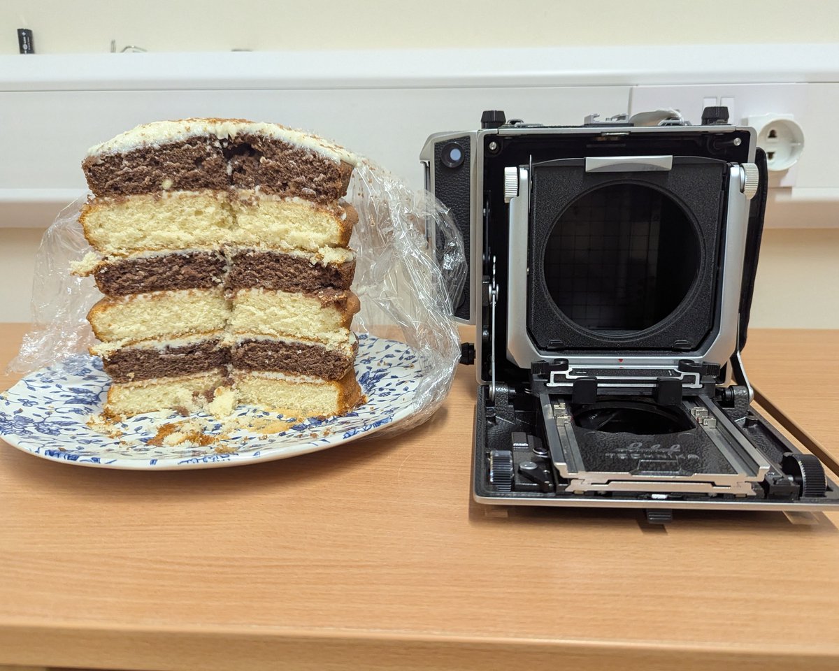 Ffordesphoto's tweet photo. In our ongoing series of how big is my camera, we can announce that the Linhof Technika is a 6 layer cake high. #cakethursday #linhoftechnika #secondhandcameras #usedcameras https://t.co/PfRwOv1NJ2