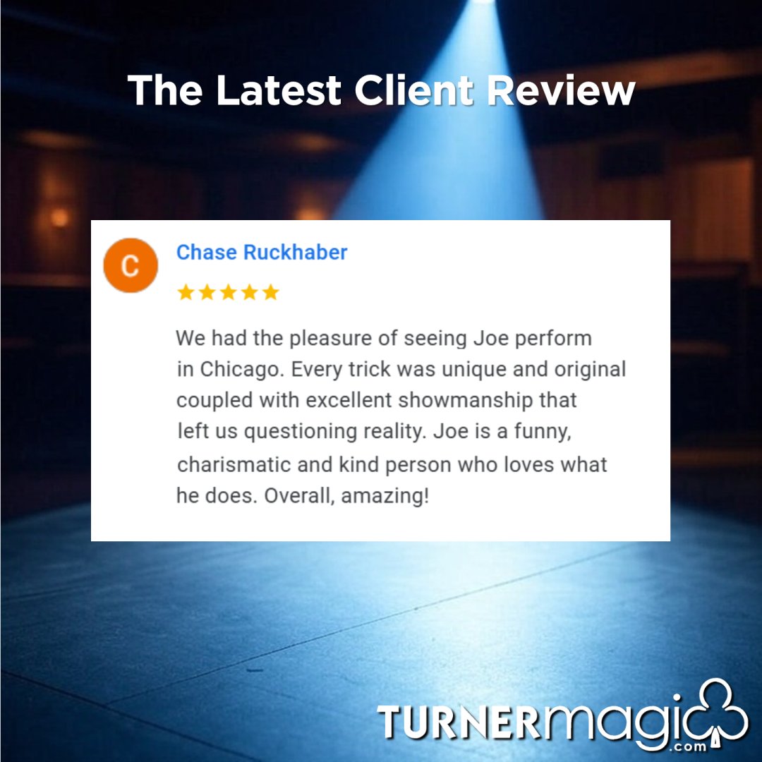 turnermagic's tweet photo. New review just in from an event in #Chicago. How can I help your event be successful?
#magic #magician #mentalism #mentalist #emcee #performingarts #corporateevents #corporatemagic #Memphis #Atlanta #Nashville #Huntsville #Birmingham #LittleRock #StLouis #JacksonMS https://t.co/UDUnnGlXKV
