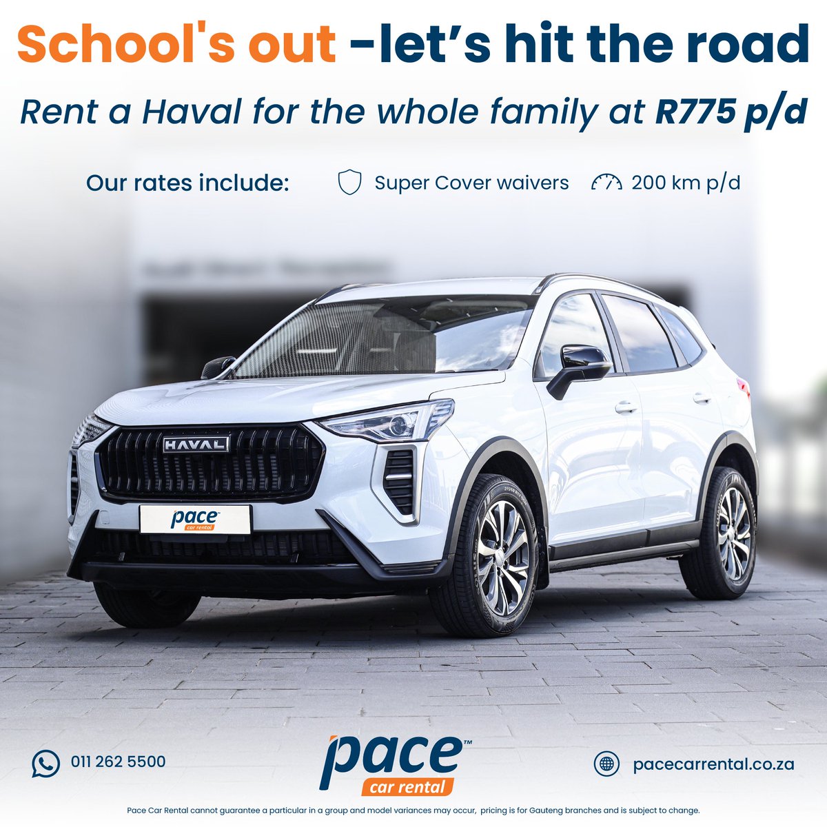 PaceCarRental1's tweet photo. School’s out, adventure’s in! 🚗 Pack up the family and enjoy a Haval rental for just R775/day - the road is calling.
Click here https://t.co/8wOe4jOZ7d to book yours now!
#schoolholidays #carrental #carhire https://t.co/9auQI1BURq