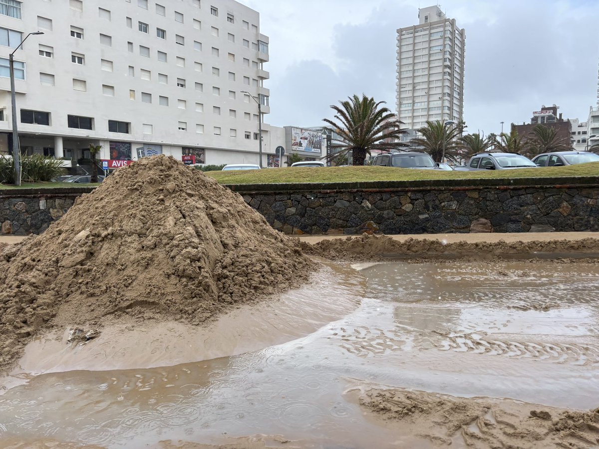 FocusPunta's tweet photo. El viento y la lluvia de estos días ocasionó el desplazamiento de mucha arena a la calle a la altura de la 1 de la brava. La @MaldonadoUY_ trabaja esta mañana lluviosa despejando la calle.
#Focus #AzulPunta https://t.co/2hrCHbvTvB