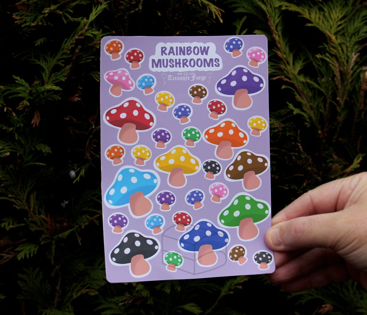 TreasureForgeSt's tweet photo. Two more rainbow-themed Sticker sheets are out now! Get our Watercolour Rainbow Dice and Rainbow Mushroom sticker sheets on our shop now :D https://t.co/xyLZBasWp0