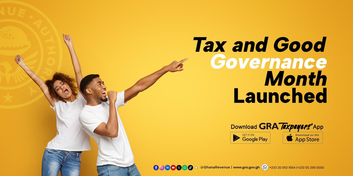 GhanaRevenue's tweet photo. A brighter future starts with responsible tax practices and good governance! We're excited to launch Tax and Good Governance Month.
Join the conversation!
#GRA #GhanaFIRST #TaxFiling
#AprilFilingMonth #TaxAndGoodGovernance https://t.co/qgAB2rpt9f