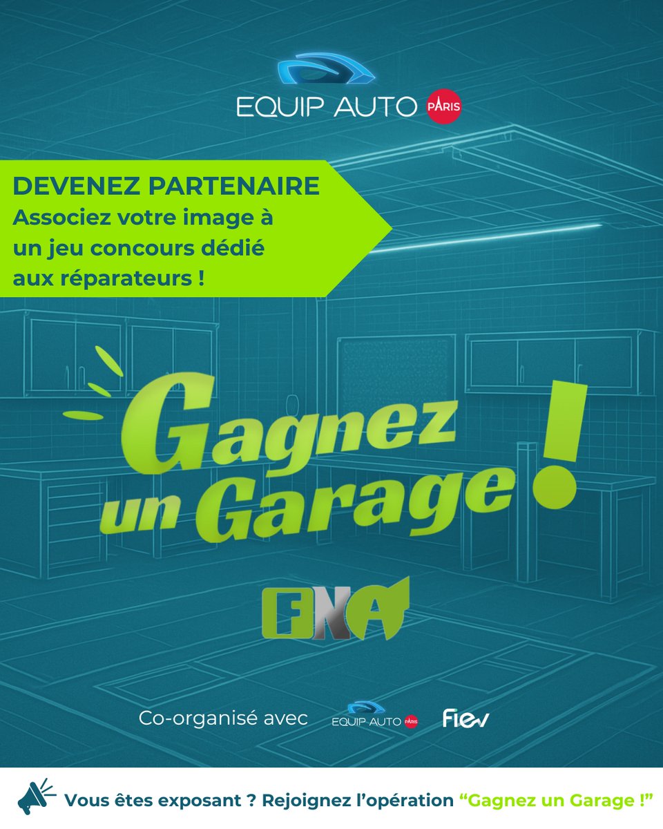 🔧 Exposants #EquipAutoParis2025 :
Contribuez à équiper un garage complet pour un réparateur gagnant 🏆

🎯 + de visibilité
🤝 Opé phare du salon
📩 Rejoignez “Gagnez un Garage !”