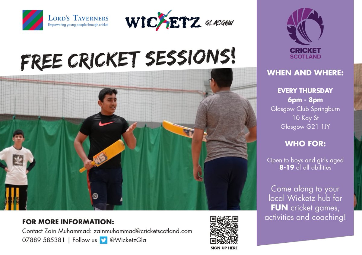 Fancy giving cricket a try?

Our FREE #Springburn Wicketz hubs are ON today🏏

👉Girls-only hub: 5-6pm 📍 Balgrayhill Community Centre
👉 Mixed hub: 6-8pm 📍 Glasgow Club Springburn

If you`re 8-19 y.o., come along today and bring your family and friends!

#Wicketz #cricket