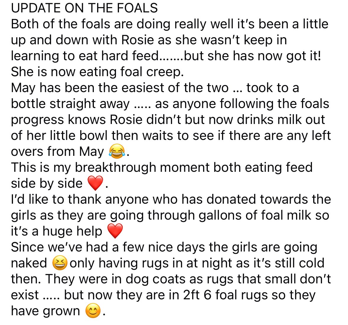 An update on the two foals that lost their mums. Thank you to Jackie Williams for doing such a wonderful job and to everyone who has donated and bought merchandise which helps support situations like this
topmarkuniforms.co.uk/collections/me…