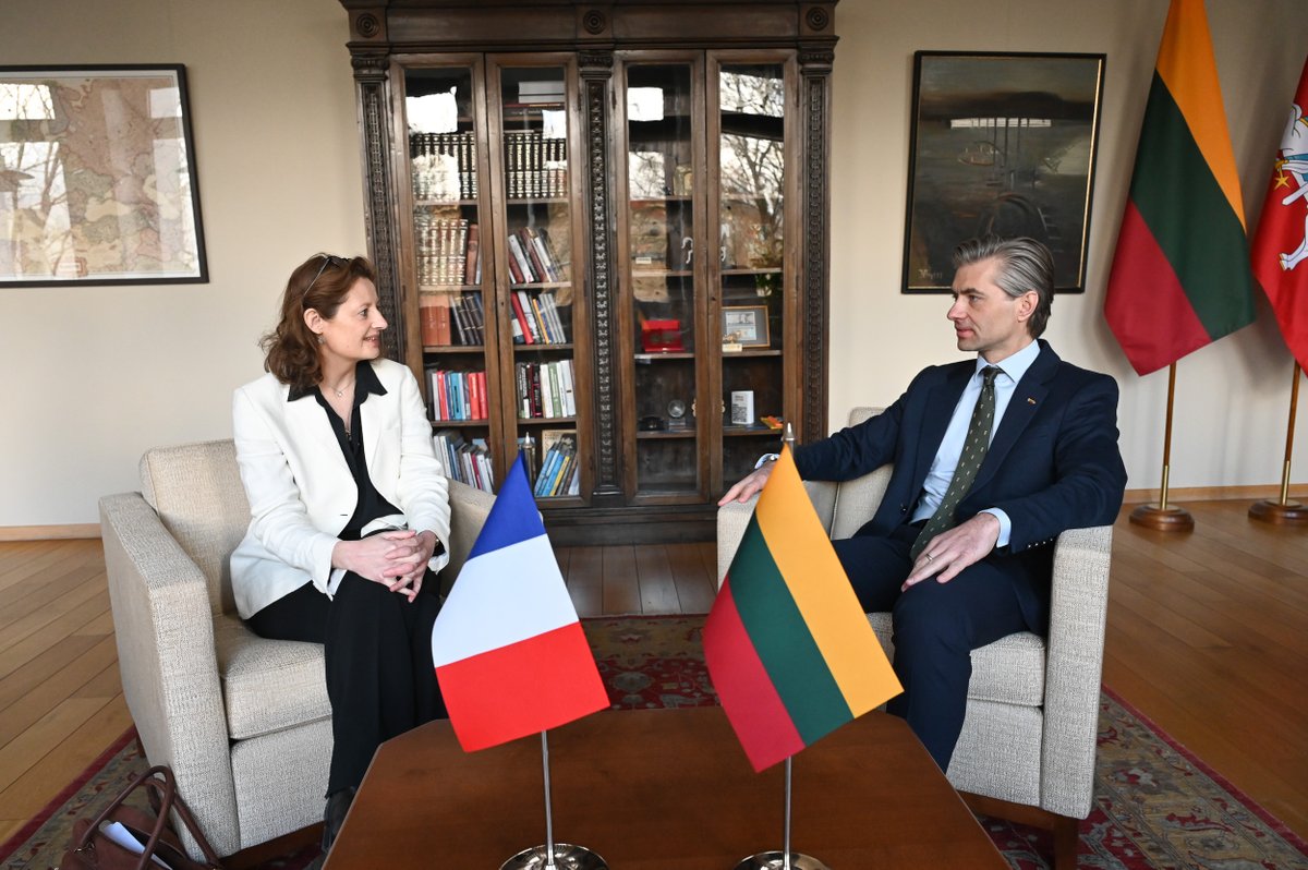 Lithuania MFA | #StandWithUkraine (@lithuaniamfa) on Twitter photo FM <a href="/BudrysKestutis/">Kęstutis Budrys</a> met with French Ambassador Alix Everard to discuss 🇱🇹&🇫🇷 bilateral cooperation, support for Ukraine and European security.
"Together with France, we work to strengthen Europe's defence, support Ukraine and pursue a just and lasting peace," said the Minister. FM <a href="/BudrysKestutis/">Kęstutis Budrys</a> met with French Ambassador Alix Everard to discuss 🇱🇹&🇫🇷 bilateral cooperation, support for Ukraine and European security.
"Together with France, we work to strengthen Europe's defence, support Ukraine and pursue a just and lasting peace," said the Minister.