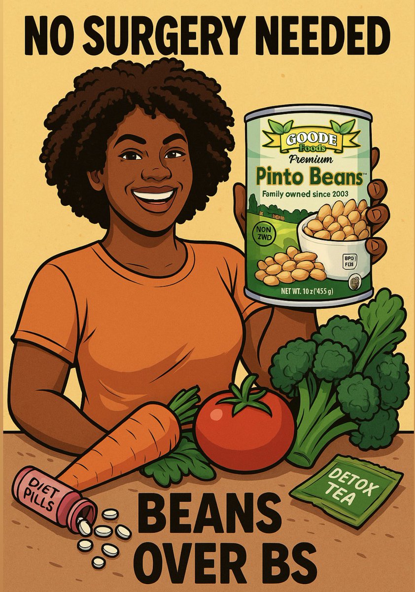 goodefoodsfam's tweet photo. STOP starving yourself.
STOP buying $90 detox teas.
STOP listening to influencers who never lost weight naturally.
You don’t need Ozempic or surgery.
You need canned beans and vegetables.
Yes—BEANS. The food you clowned in college.
They’re cheap, filling, packed with fiber, and they WORK.
Here’s how to lose weight the Goode way (without going broke or losing your mind):
#weightlosstips