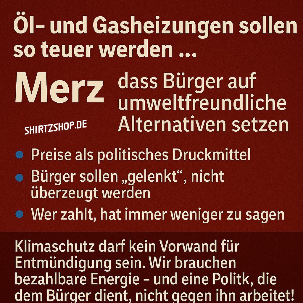erdbeerbuegler's tweet photo. #Heizungsgesetz #GasUndÖl #Merz #Kostenexplosion #FreiheitStattZwang

🔥 Friedrich Merz will, dass Öl- und Gasheizungen so teuer werden, dass Bürger freiwillig umsteigen. Klingt nach Wahl – ist aber Zwang durch die Hintertür.

🔹 Preise als politisches Druckmittel
🔹 Bürger sollen „gelenkt“, nicht überzeugt werden
🔹 Wer zahlt, hat immer weniger zu sagen

📢 Klimaschutz darf kein Vorwand für Entmündigung sein. Wir brauchen bezahlbare Energie – und eine Politik, die dem Bürger dient, nicht gegen ihn arbeitet!

https://t.co/h34WW4rCl9 💙🇩🇪