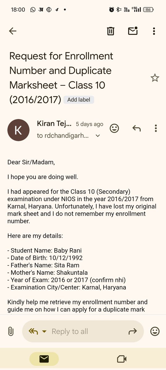 NitinJoshi8755's tweet photo. @niostwit मेरा नाम Baby Rani है। मैं अपना Enrollment Number भूल गई हूँ और मेरे NIOS के documents भी खो गए हैं। मैंने 5 दिन पहले ईमेल किया था लेकिन अब तक कोई जवाब नहीं मिला। कृपया मेरी मदद करें
#NIOSHelp #StudentSupport #NIOS @jayantrld https://t.co/s2wA6wQwV8