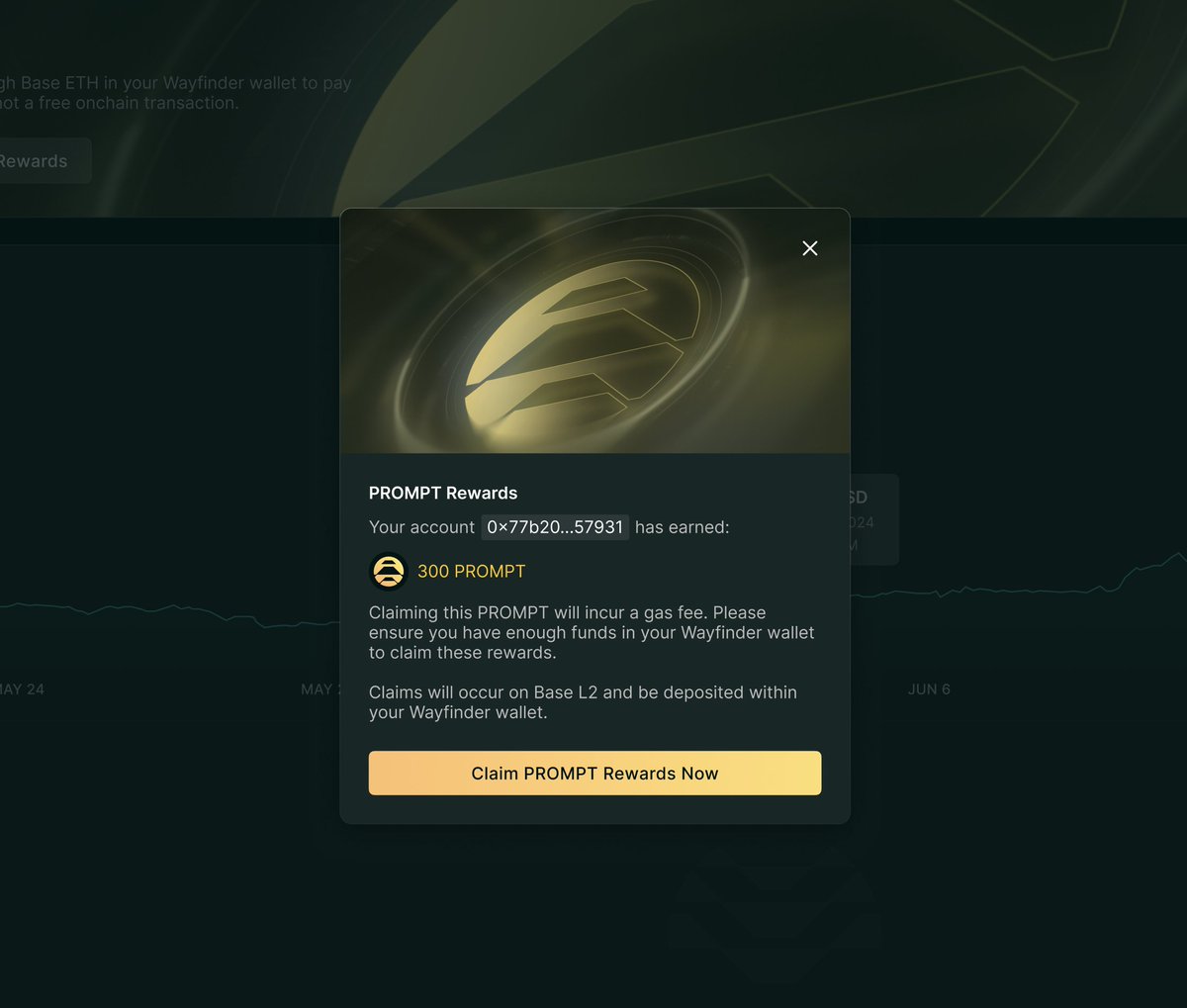 Claim on app.wayfinder.ai is now live!

PROMPT from community and wallet missions is now available on the platform. You should go to the site, and click on the "Claim PROMPT".

You will need BASE in your Wayfinder wallet to claim on the app page.