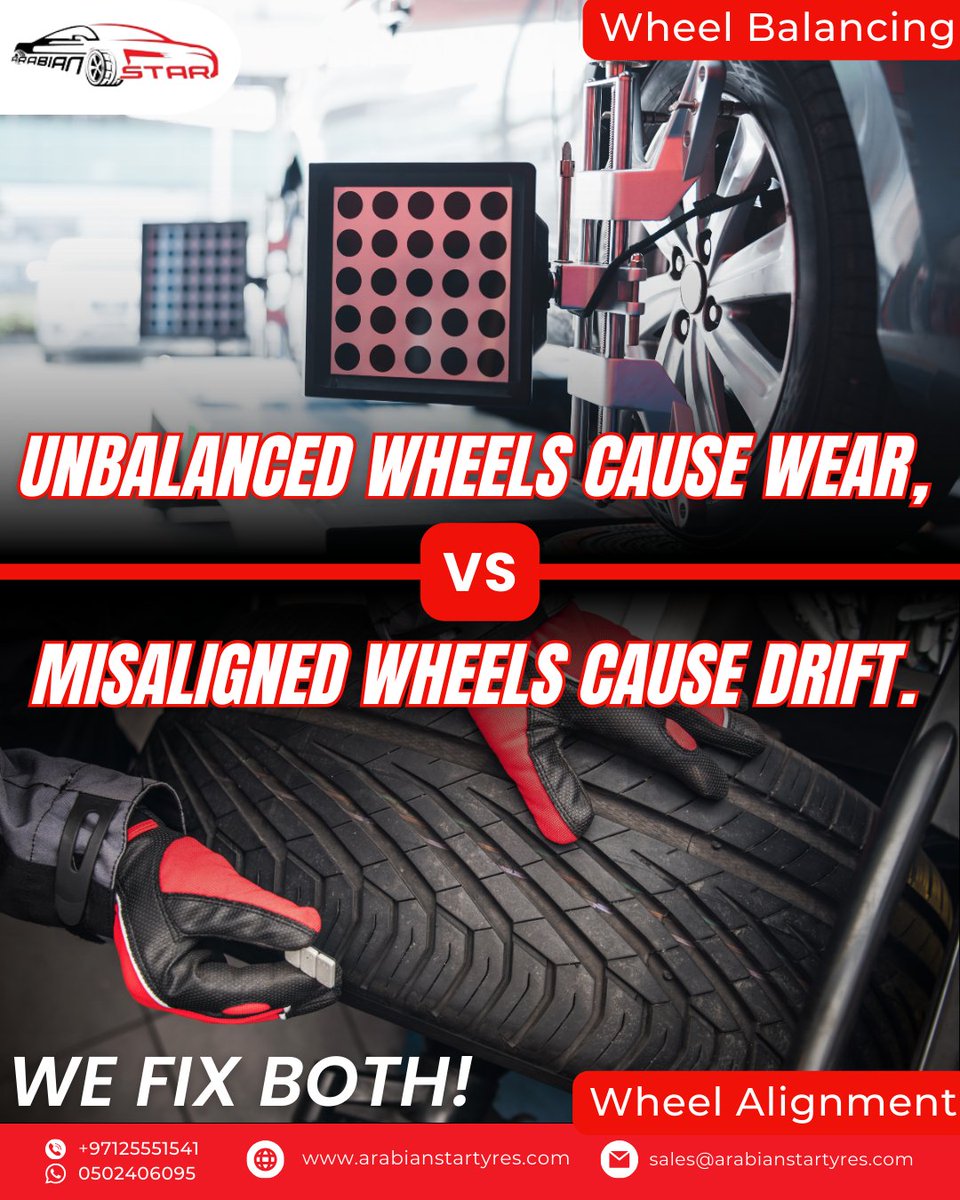 TyreArabian's tweet image. 🛞⚖️📍Two problems, one pit stop — let’s balance and align.🔧✅

⚙ Book your dual wheel check today!

more- arabianstartyres.com 

#WheelBalance #AlignmentService #SmoothDrive #ArabianStartTyres #TyreWear #StayStraight #UAEAutoCare #AutoFixUAE #TyreExperts #CarStability