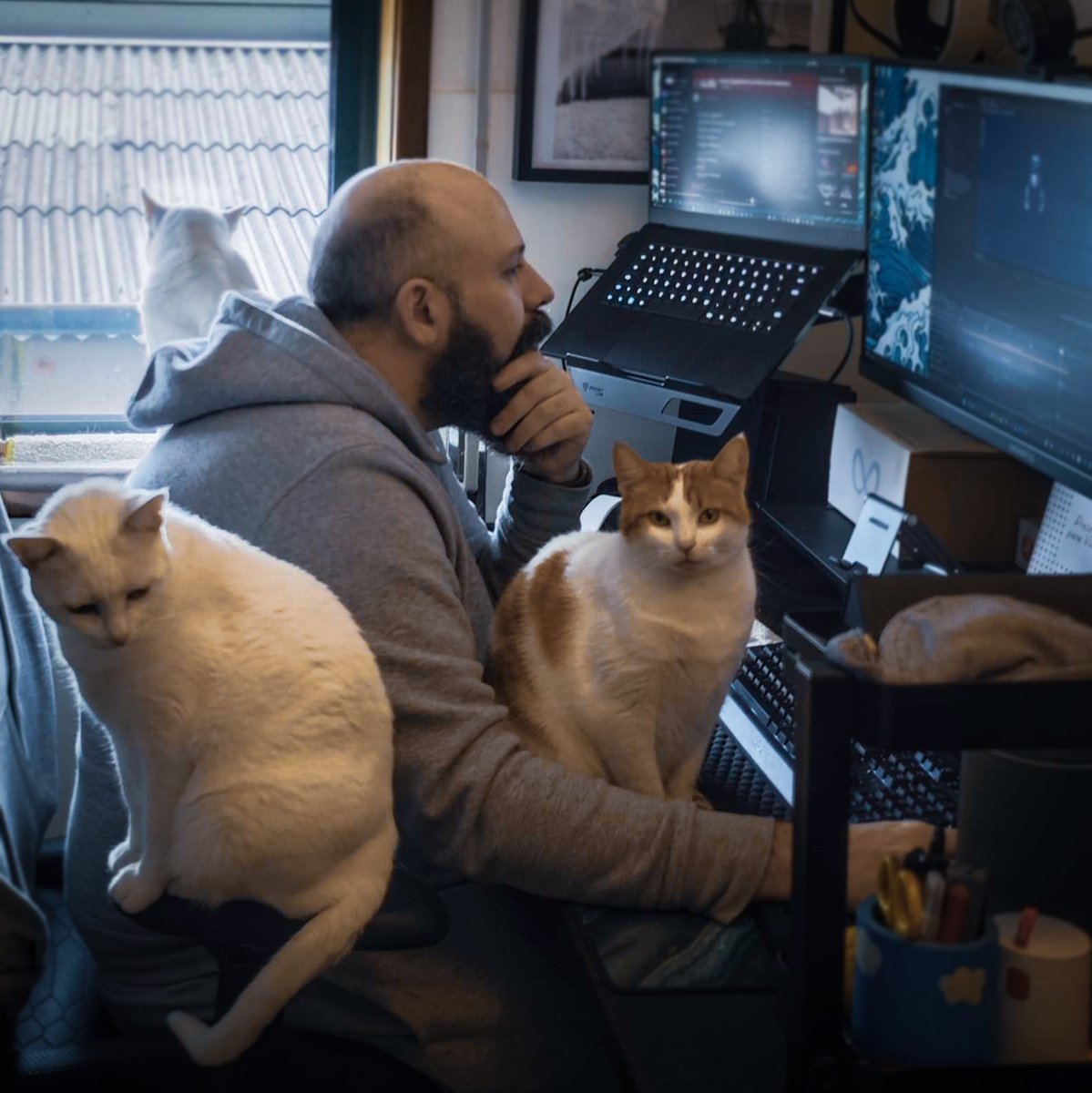 Our developers  (and their furry assistants) are hard at work building the future of  neurorehab, one line of code (and one cat cuddle) at a time! 🐾 💻 

#WorkFromHome #DeveloperLife #VRRehab #CatCoworkers #CatsWithJobs #StartupLife #BehindTheScenes #XRRehab