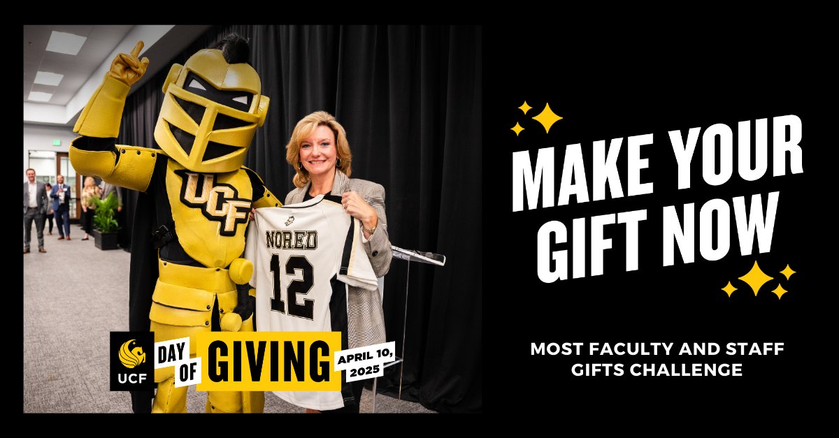 Faculty and staff, it's our time to shine! For the next hour, the area with the most #UCFDayofGiving employee gifts will win bonus funds. Let's rise to the challenge and make it CCIE! ⚔️

go.ucf.edu/4afTixs
