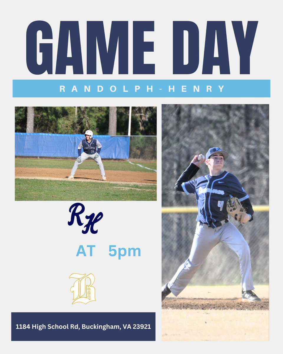 Randolph-Henry Baseball (@r_hhsbaseball) on Twitter photo Varsity heads on the road to Buckingham County for a 5pm start. JV is at home for a 6pm game. #GoStatesmen <a href="/statesmenpride/">Randolph-Henry Athletics</a> Varsity heads on the road to Buckingham County for a 5pm start. JV is at home for a 6pm game. #GoStatesmen <a href="/statesmenpride/">Randolph-Henry Athletics</a>