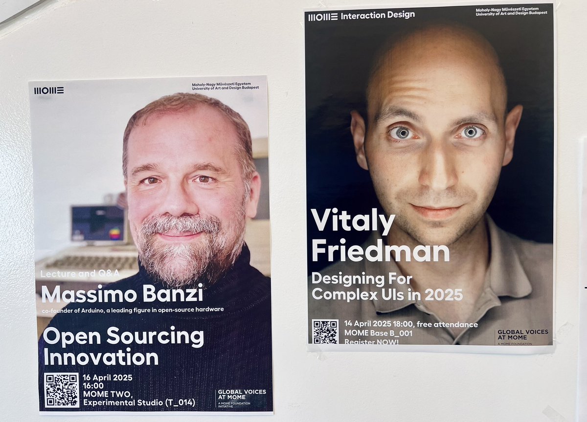 This will be an exciting week for (interaction) design at MOME Budapest. By a lucky coincidence, both Vitaly Friedman (founder of Smashing Mag) and Massimo Banzi (co-founder of Arduino) are visiting us in the same week. #ixd #ux