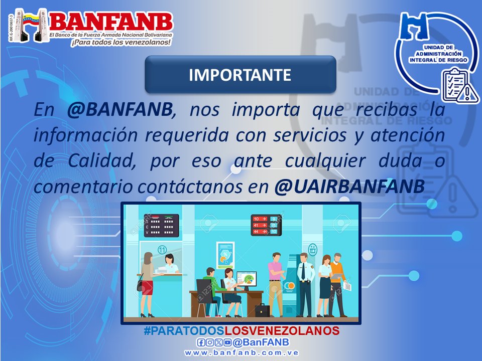 IMPORTANTE 
Para su Conocimiento Recomendamos a nuestro clientes y usuarios resguardar claves, contraseñas y datos personales. Para más información, contáctenos  0501-BANFANBEn@BANFANBUAIR BANFANB@UAIRBANFANB
