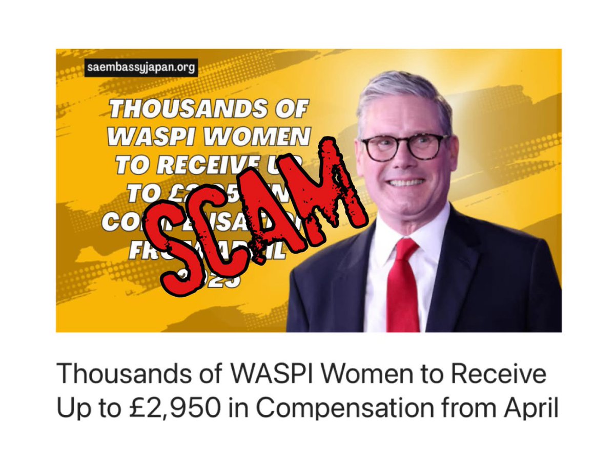 We’ve been alerted to several scams asking #WASPI women to share personal information in order to claim compensation.  They are all SCAMS.  No compensation scheme exists yet.  Please don’t share any personal information.