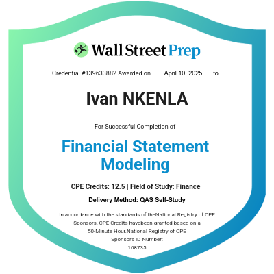 I’m happy to share that I’ve obtained a new certification: Financial Statement Modeling from Wall Street Prep!
certification.wallstreetprep.com/40c4767f-6f1b-…