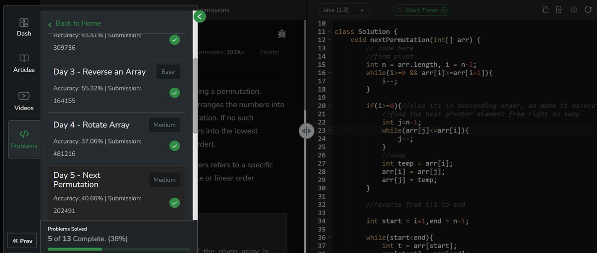 KOPZ_DEV's tweet photo. Day 5 of #gfg160 🚀
Solved: “Next Permutation”    
Topic: Arrays    
Level: Medium  
#geekstreak2025
@geeksforgeeks https://t.co/3gEWXqoxo8