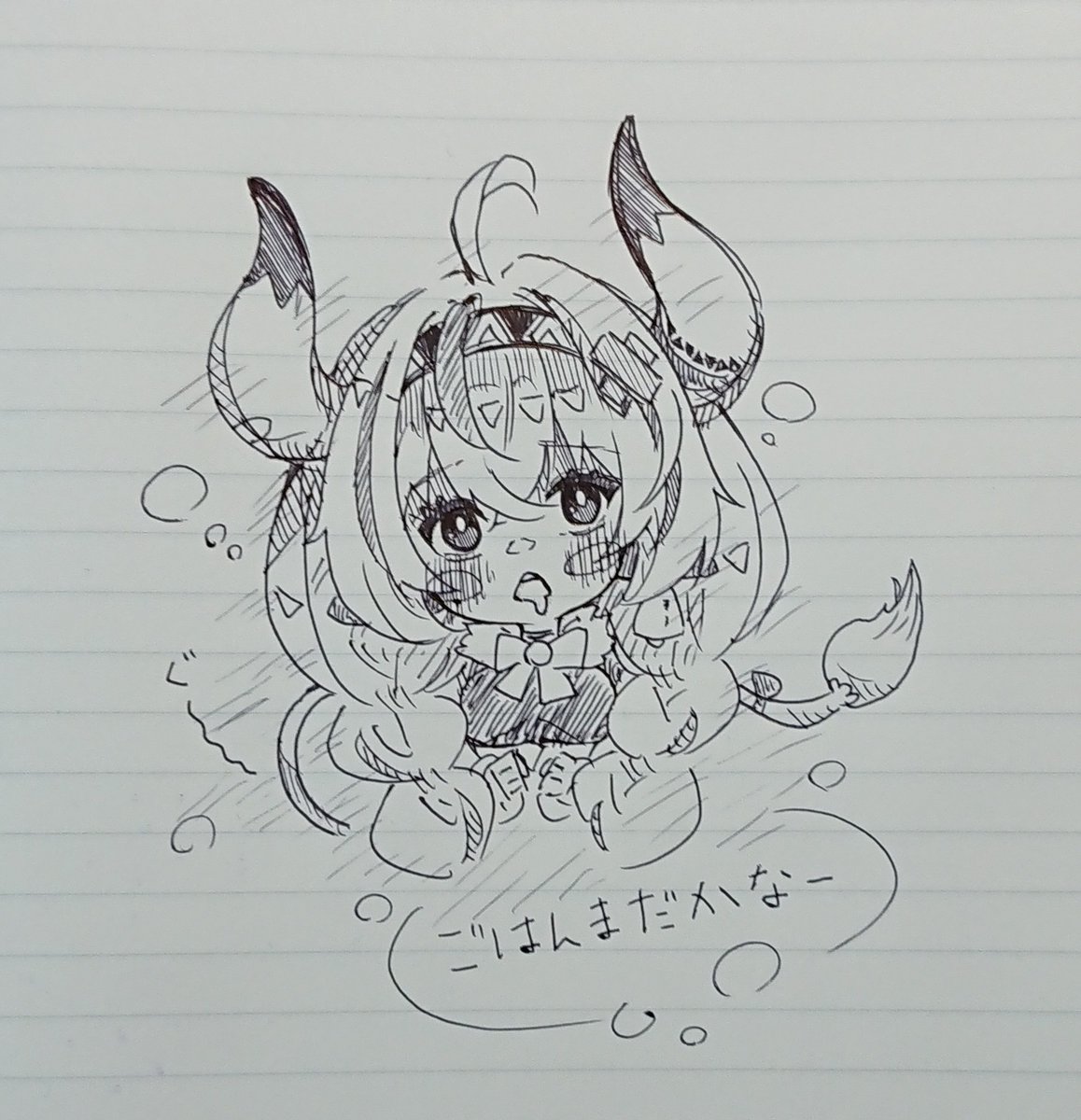 今日の落書き～「お腹ペコペコなヴァレサちゃん」一発描き置いときます✨ 