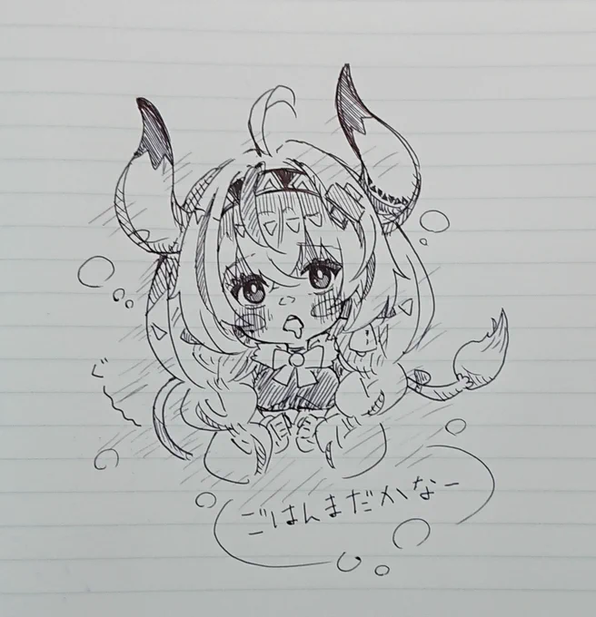 今日の落書き～「お腹ペコペコなヴァレサちゃん」一発描き置いときます✨ 