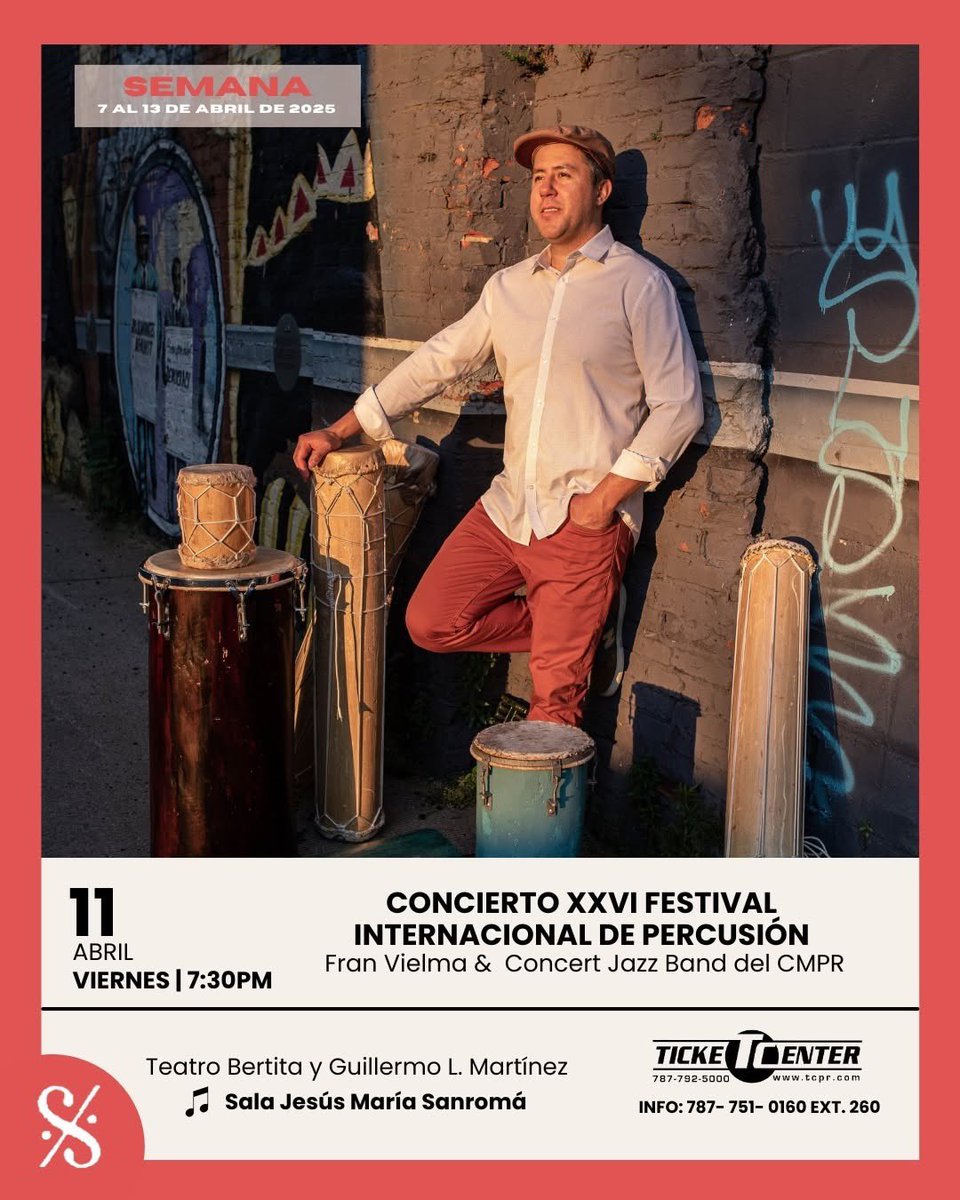 Ensayo abierto, hoy Jueves 10 a las 10:30am Sala Pepito Figueroa, y mañana 11, concierto con la Concert Jazz Band  a las 7:30pm en Conservatorio de Puerto Rico, San Juan. Boletos: tcpr.com/events/festiva…