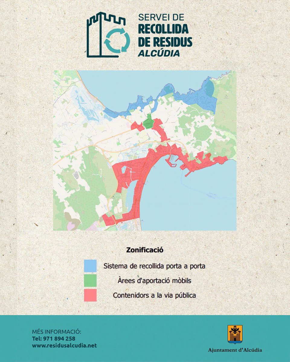ajtalcudia's tweet photo. 📢 Nou sistema de recollida domiciliària a Alcúdia ♻️

Atenció veïns i veïnes de Sa Marina, Barcarés, Manresa, Malpas, Bonaire, Ca S'Anglés i Poblat Aurora Picornell (antic Poblat Marquès de Suances): https://t.co/DE8GE7XQvJ
