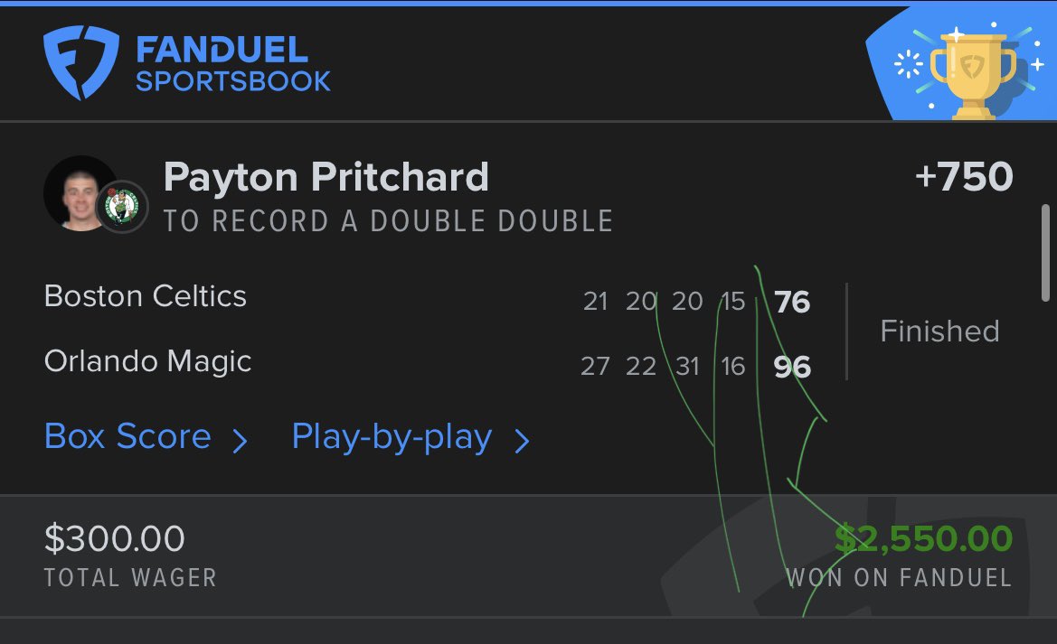 Yoda_Bets's tweet photo. Bit of a sweat but Pritchard pulls it off with 10 assists. Cheers 🍻 https://t.co/IvX5ODEGzH