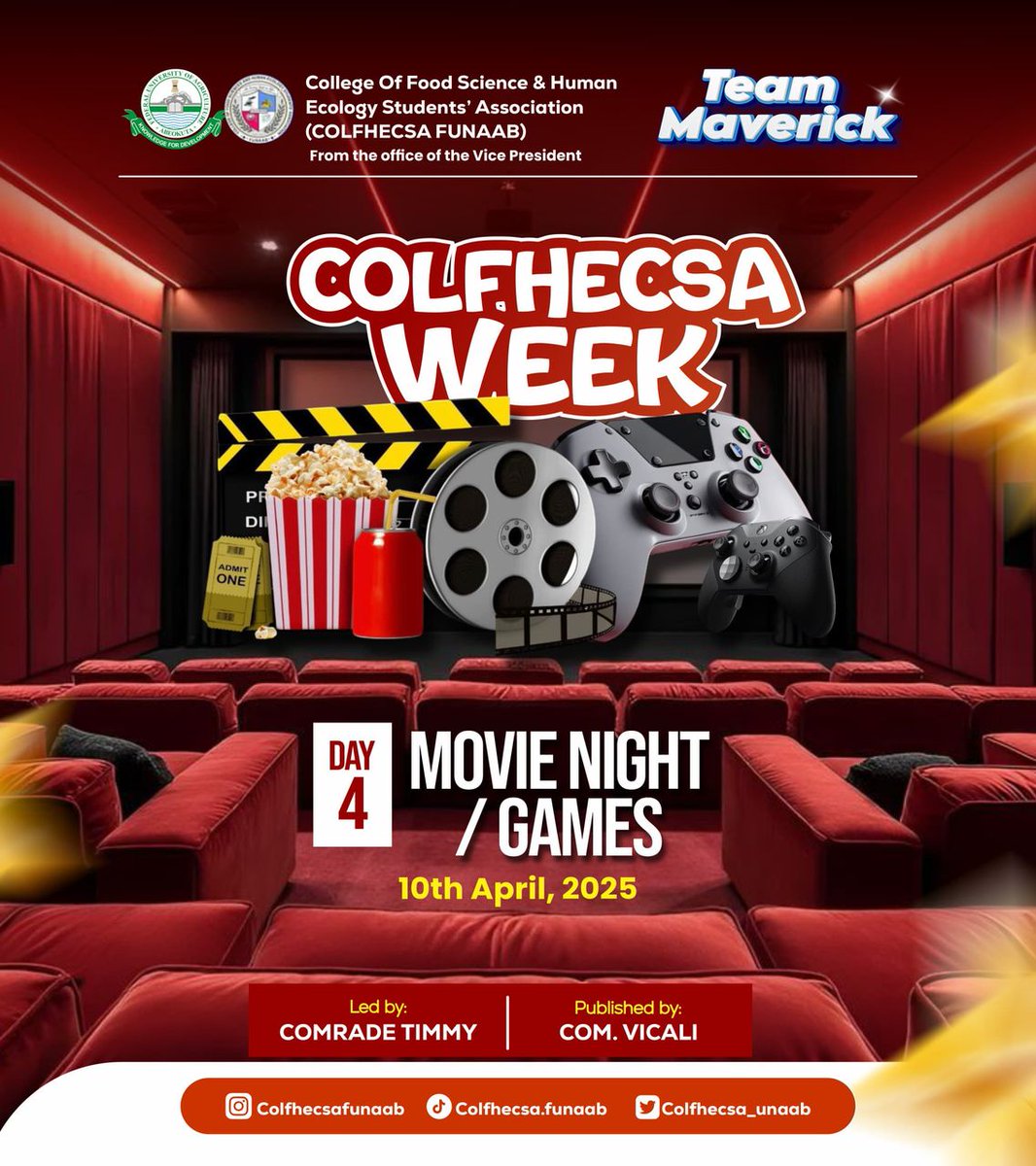 colfhecsafunaab's tweet photo. It's Day 4 of the Colfhecsa week 
The week is coming to an end but what better way to whine down than with Snacks and a great movie❗️

Movie starts by 4:30PM PROMPT❗️
Venue: AUD3. 
Refreshments available on sale: Popcorn and drinks 🤩

And there just may be free popcorn 🍿🍿🍿 https://t.co/KApVRe5rKz