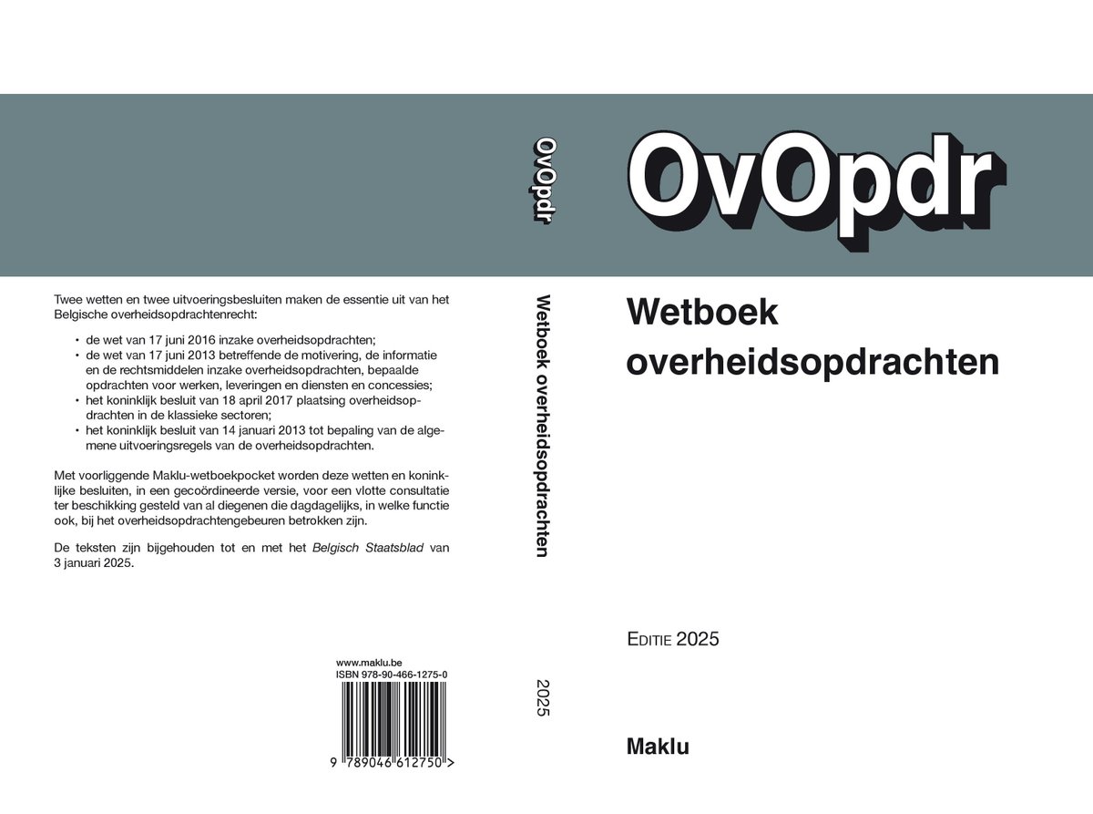 De wetboekpocket "Overheidsopdrachten" biedt een vlotte consultatie voor al wie dagdagelijks, in welke functie ook, bij het overheidsopdrachtengebeuren betrokken is. Bijgewerkt tot 3 januari 2025.  2cm.es/QCir