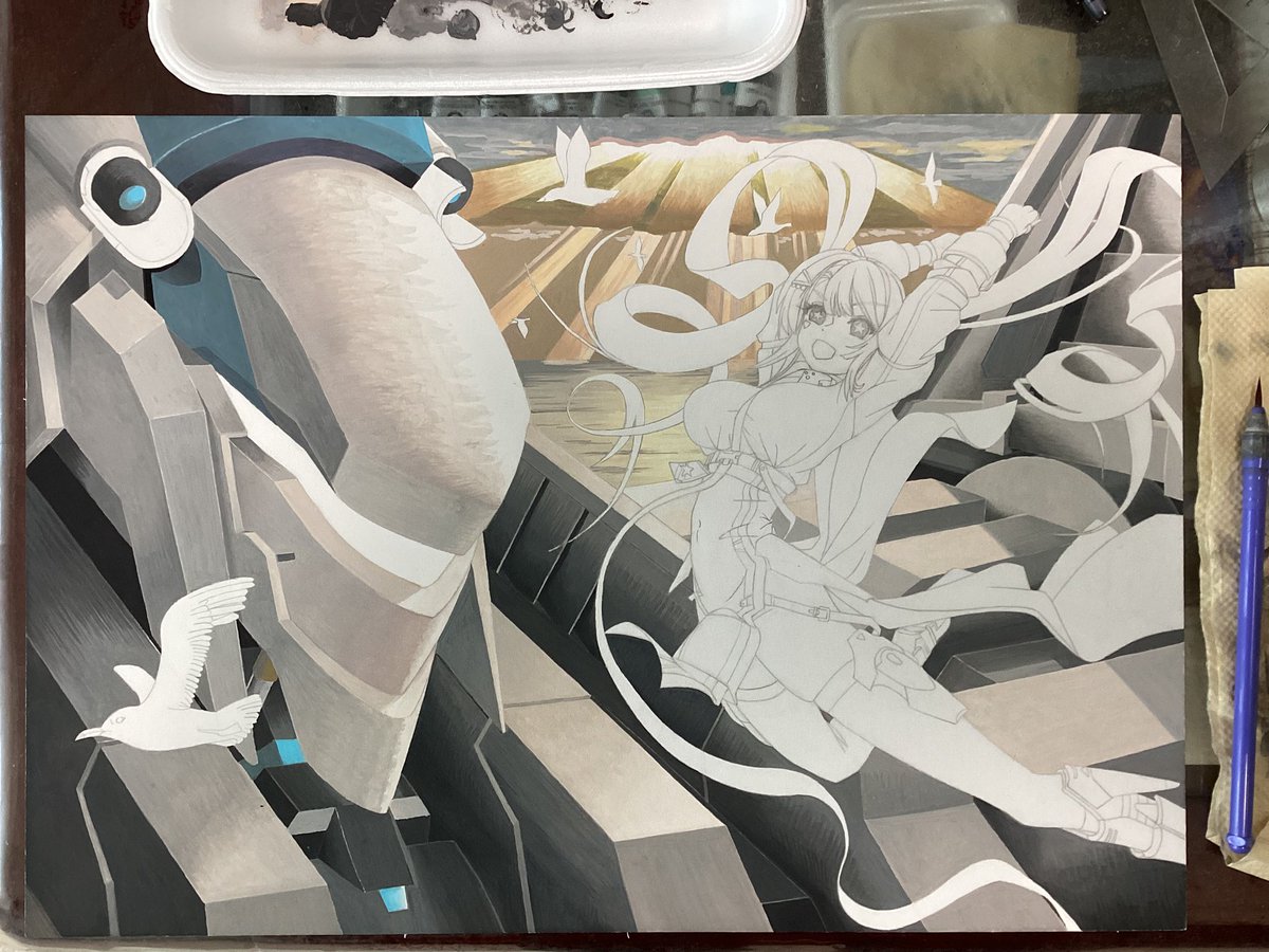 信濃(アズールレーン) 「この辺用意すれば良いのかなぁ。グアムは5月3日迄に完成させるとして。4大陣営のう」|真オーゼ（(@_@))のイラスト