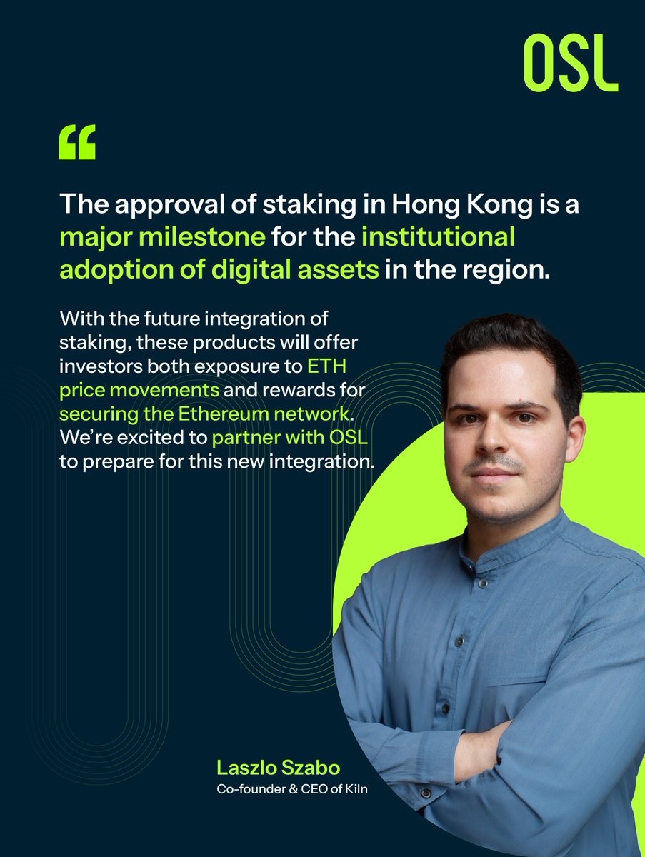 osldotcom's tweet image. @Kiln_finance CEO @laszlo__szabo expressed the approval of staking in Hong Kong a major mile stone.
