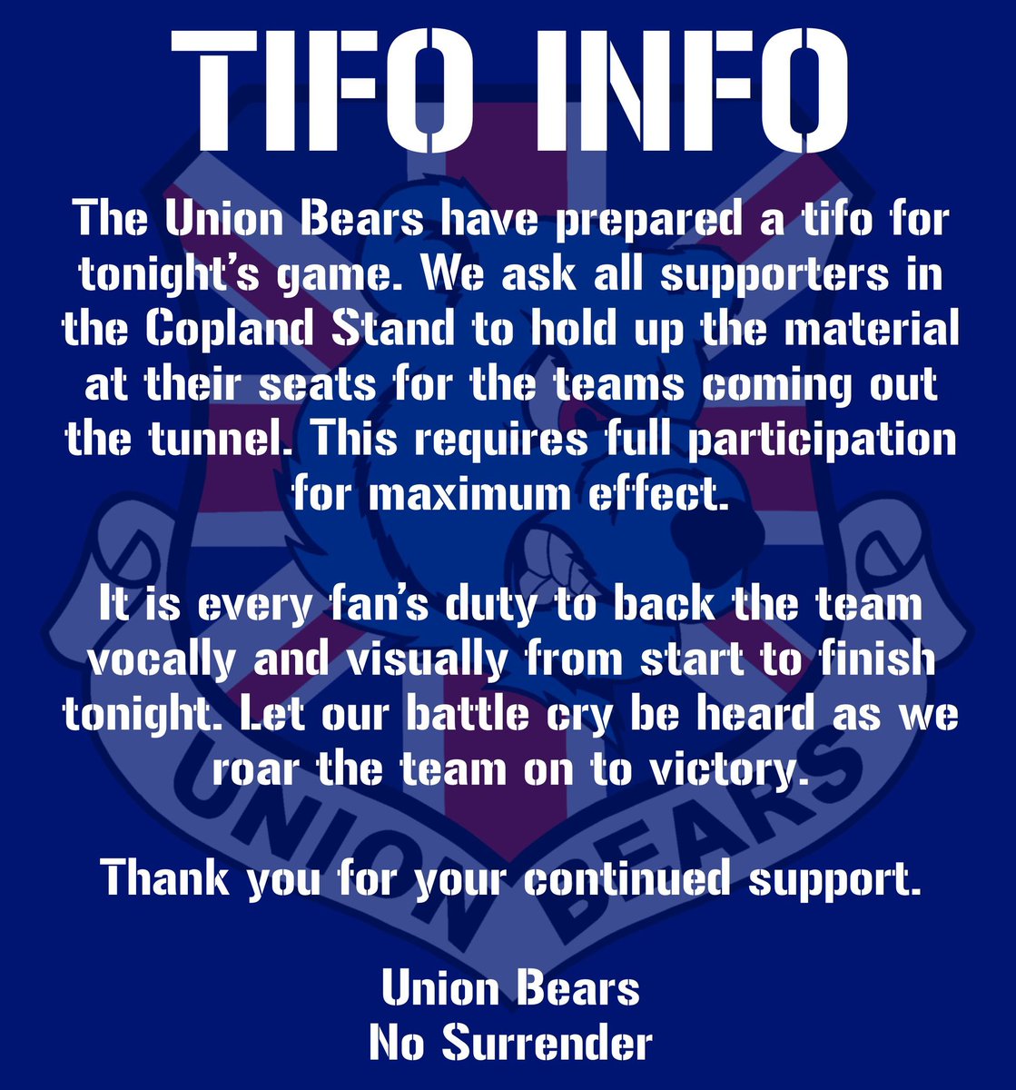 Tifo information for tonight