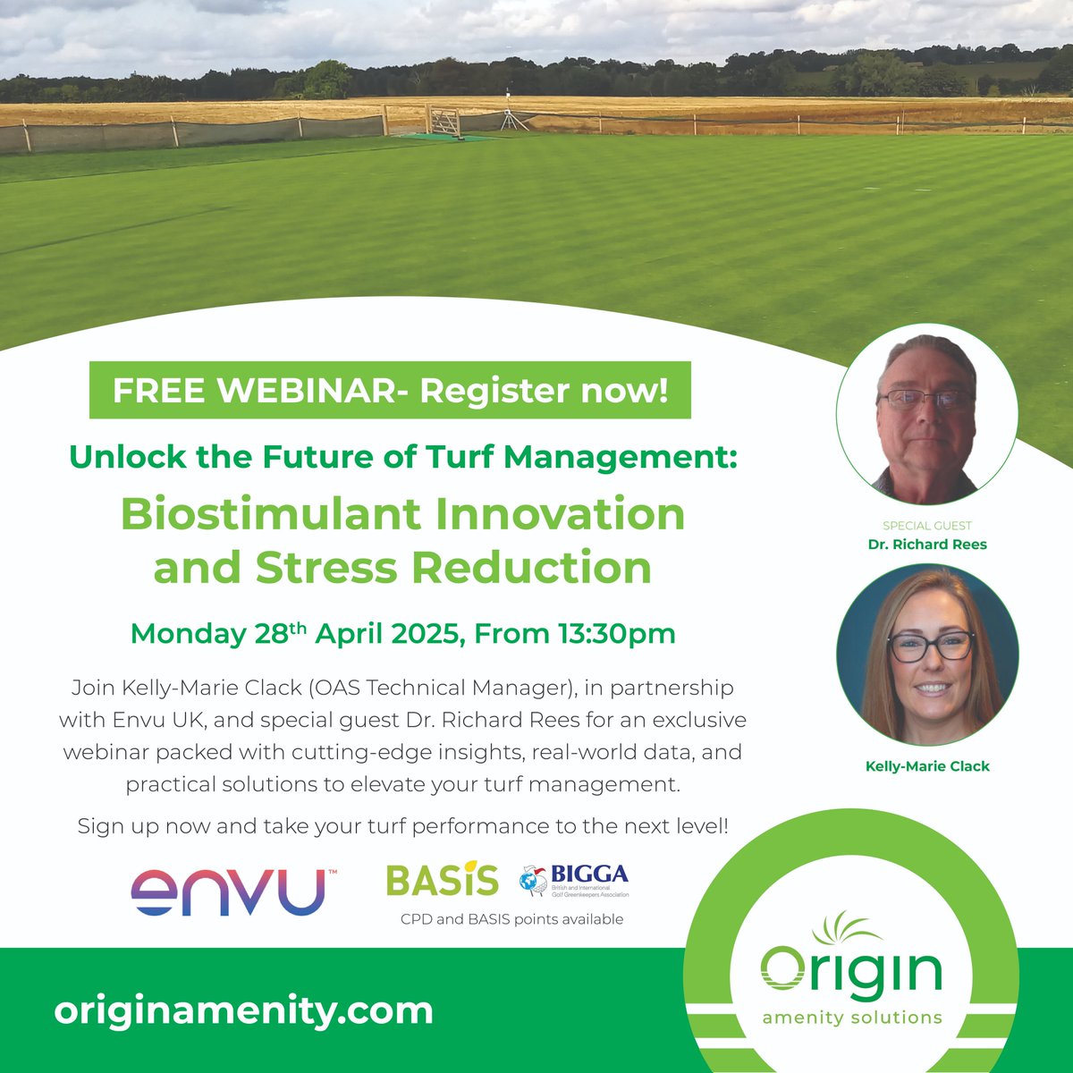 Announcing our FREE #webinar on Biostimulant Innovation and Stress Reduction!

Delivered alongside the <a href="/EnvuTurfUK/">Envu Turf UK</a> team, this webinar will help you make the most of your turf and keep it performing at its best even under stress.

Join <a href="/kelly_origin/">Kelly-Marie Clack</a> and Dr. Richard Rees to