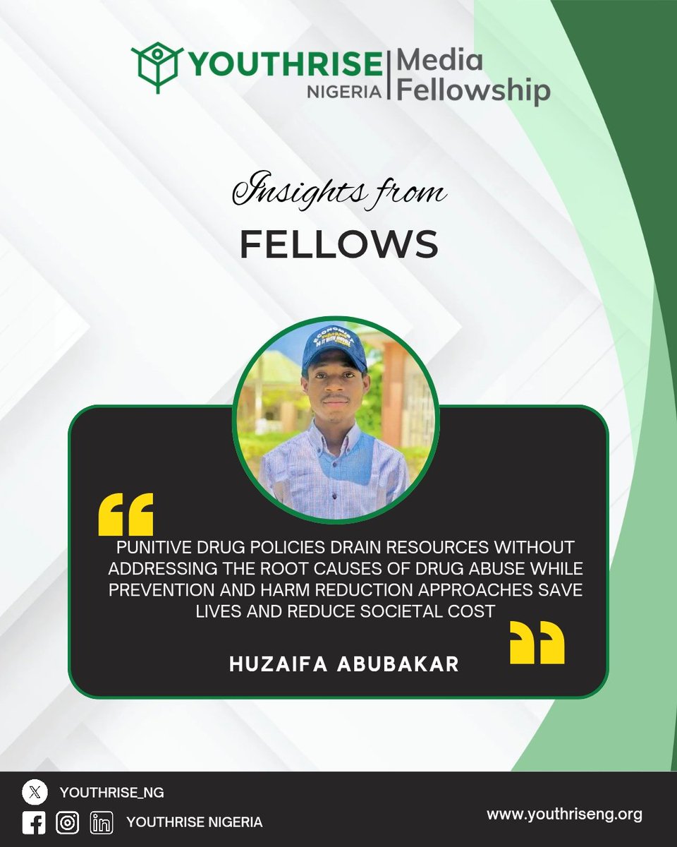 YouthRISE Nigeria (@youthrise_ng) on Twitter photo Fresh perspectives from <a href="/uzaifa100/">Huzaifa Abubakar</a>:
Punitive drug policies drain resources without addressing the problem of drug abuse.
He says "Harm Reduction approach saves lives and reduces societal cost." Fresh perspectives from <a href="/uzaifa100/">Huzaifa Abubakar</a>:
Punitive drug policies drain resources without addressing the problem of drug abuse.
He says "Harm Reduction approach saves lives and reduces societal cost."