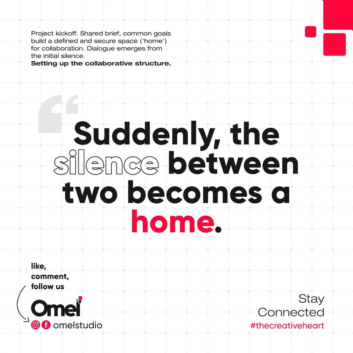 OmelStudio's tweet image. When the brief is shared and goals are aligned, a secure space for collaboration emerges. The initial quiet transforms into productive dialogue. Ready to build your project&apos;s home with us?

#OmelStudio #ProjectKickoff #CollaborativeFramework #SharedGoals #CreativeBrief