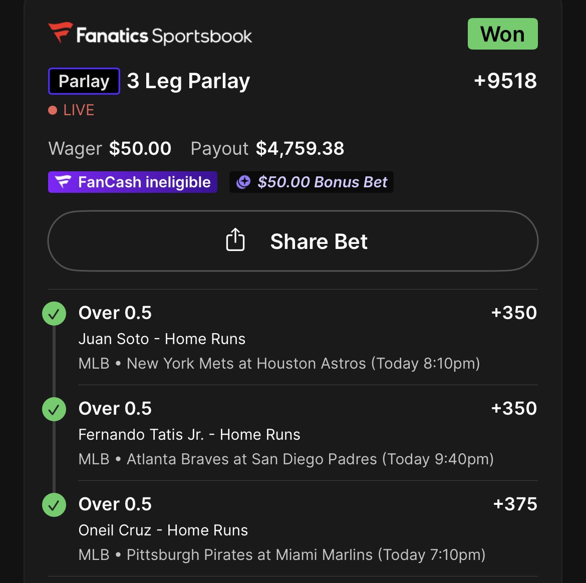 skeelo_green's tweet photo. Two weeks into the MLB Season and I am speechless. I work hard at this. My process is only getting better. 🔮 

I post a HR Target 🎯 LIST ⚾️ every day in my discord. Oh, did I mention My discord is FREE! 💯 🆓 

What are you waiting on? 

Discord 🔗 ⬇️ 
https://t.co/9ob9REeQeI https://t.co/gsTeFHi5wv