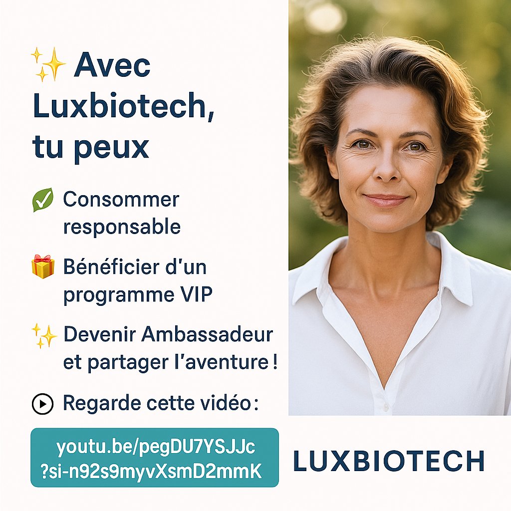 vpmtifr's tweet image. Tu veux comprendre ce qui rend Luxbiotech unique ?
Regarde cette courte vidéo ➡️
🔗 youtu.be/pegDU7YSJJc?si…

#AmbassadeurLuxbiotech #ClientVIP #EngagementNaturel #SantéPréventive