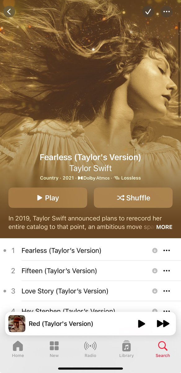 SpotifySwiftie's tweet photo. 🚨 The release dates for the “Taylor’s Version” albums have been updated to their original versions release dates on Apple Music, with the exception of “Fearless”. https://t.co/jV5XFh1B6j