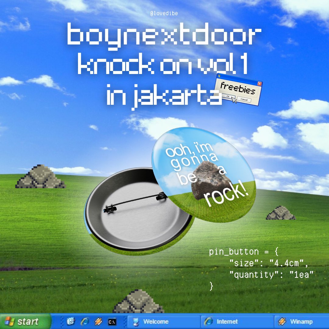 ☆… boynextdoor knock on vol 1 in jakarta

gonna be a rock pin button freebies! 🪨

• 1ea, size 4.4cm
• april 12th @ istora senayan

rts &amp; likes are appreciated!! see u there >__<