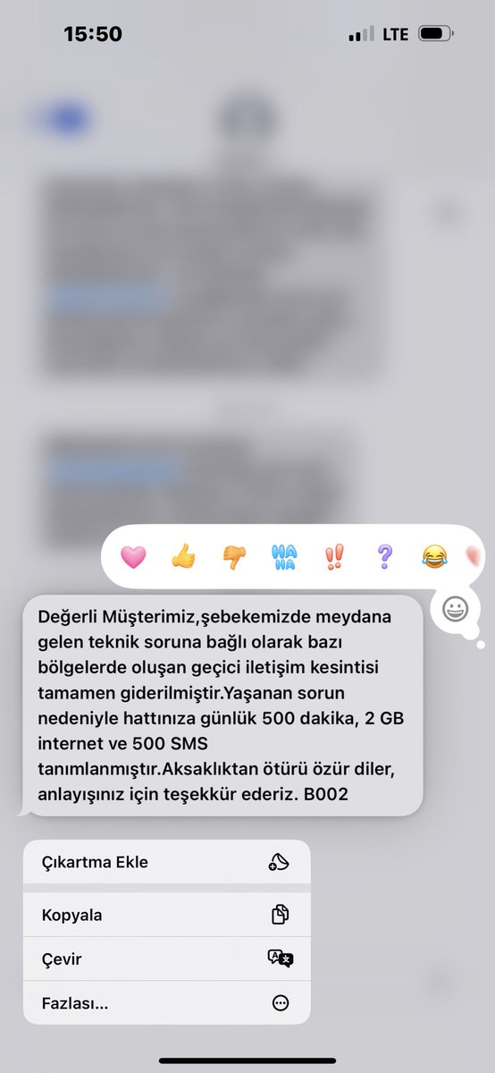 Dün yaşanan şebeke kesintisi sonrası hızlıca aksiyon alarak sorunu çözen, yalnızca teknik müdahaleyle yetinmeyip kullanıcılarını telafi eden <a href="/Turkcell/">TURKCELL</a> e teşekkür ederim.Müşteri memnuniyetine verdikleri önem ve samimi yaklaşımları takdire şayan. Bir vatandaş olarak takdir ediyorum
