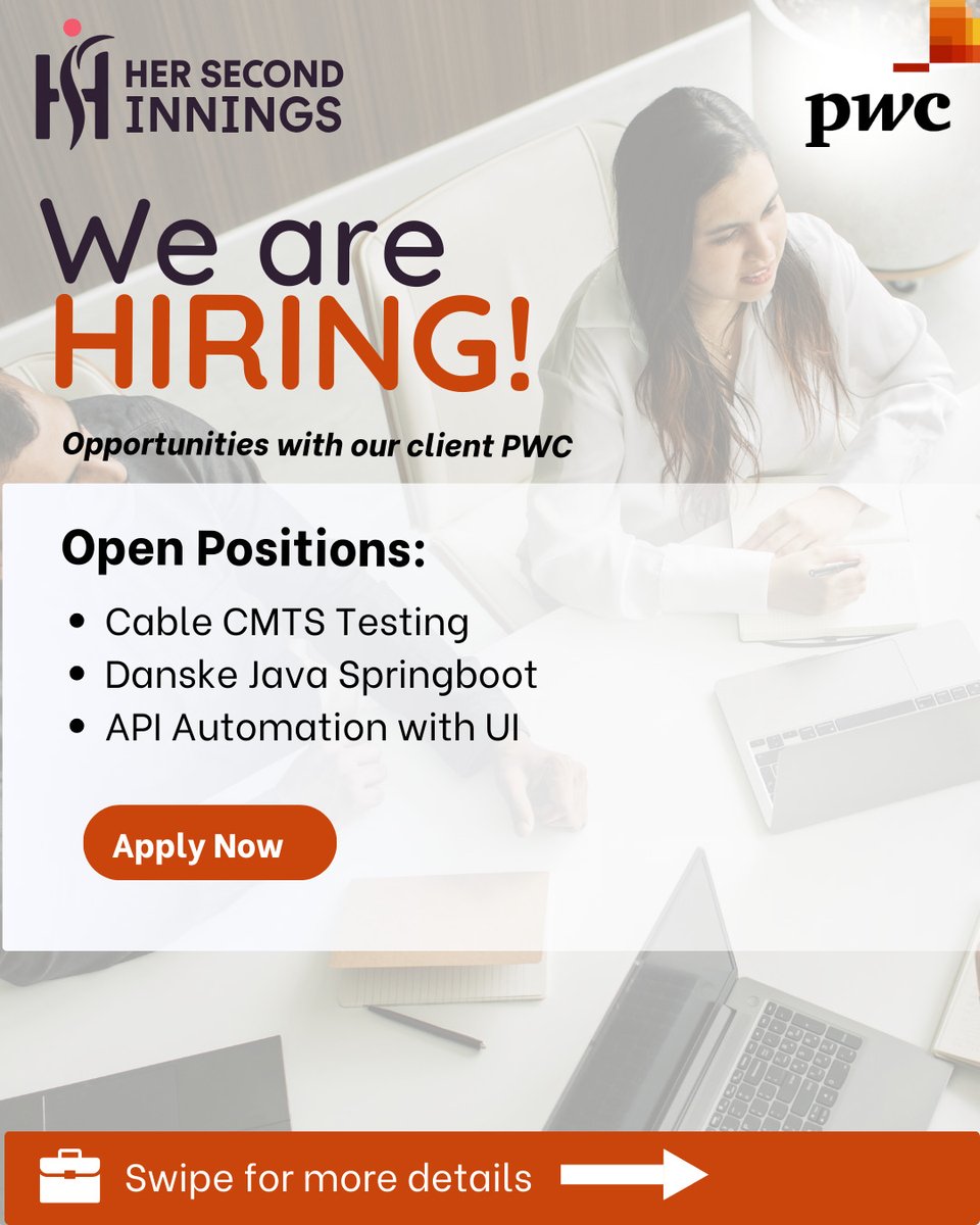 her2nd_innings's tweet image. 🚨 We Are Hiring!
Step into your next tech role with us!
Click here:hersecondinnings.com/job-details/?j…
hersecondinnings.com/job-details/?j…
#TechJobs #HiringNow #JavaSpringBoot #UFTAutomation #CableCMTS #BangaloreJobs #KolkataJobs