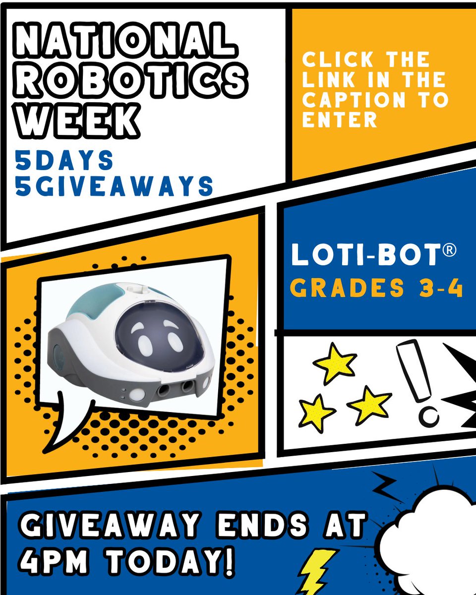 📣Jump in before its too late!🚨
5 Days, 5 Giveaways is ending soon - Click the link below to enter for your chance to win a Loti-Bot® and other Pitsco robotics products! 🤖
offers.pitsco.com/robotics-week-…