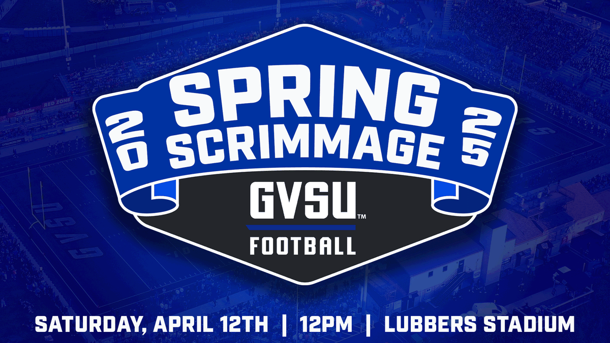 gvsufootball's tweet photo. Ready for a sneak peek at the 2025 team? 👀 Catch GVSU Football back in action at Lubbers Stadium!! The Spring Scrimmage is set for this Saturday, April 12th at 12pm. 🏈 

#AnchorUp https://t.co/VfLOru1tFz